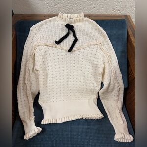 Zara Cream colored Knit Sweater with black bow size Large
